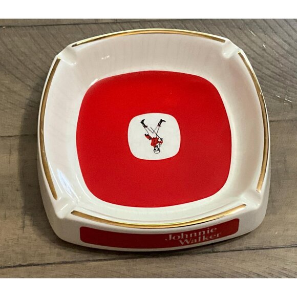 Johnnie Walker Ashtray Gold Trim Red & White Born 1820 Still Going Strong - Picture 5 of 7